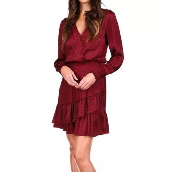 MICHAEL MICHAEL KORS Burgundy Smocked Textured Pull Over Animal Print Long Sleev - Picture 11 of 12